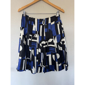 NWT Ralph Lauren 100% Silk Skirt Pleated Geometric Pattern Blue Black Petite 4